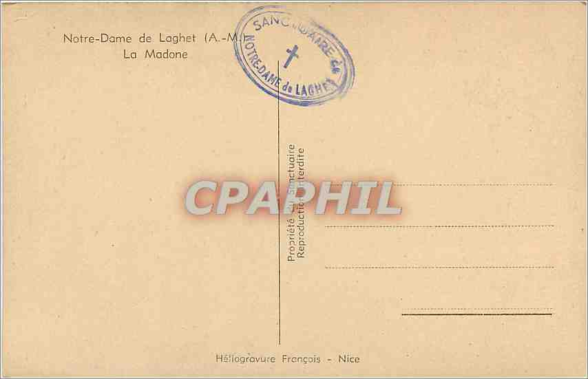 CPA Notre Dame de Laghet A M la Madone  — Verso