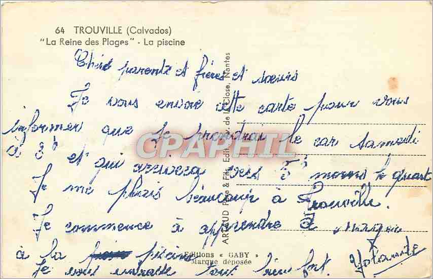 TROUVILLE (Calvados) — 'La Reine des Plages' — La piscine — Éditions Gaby — Verso
