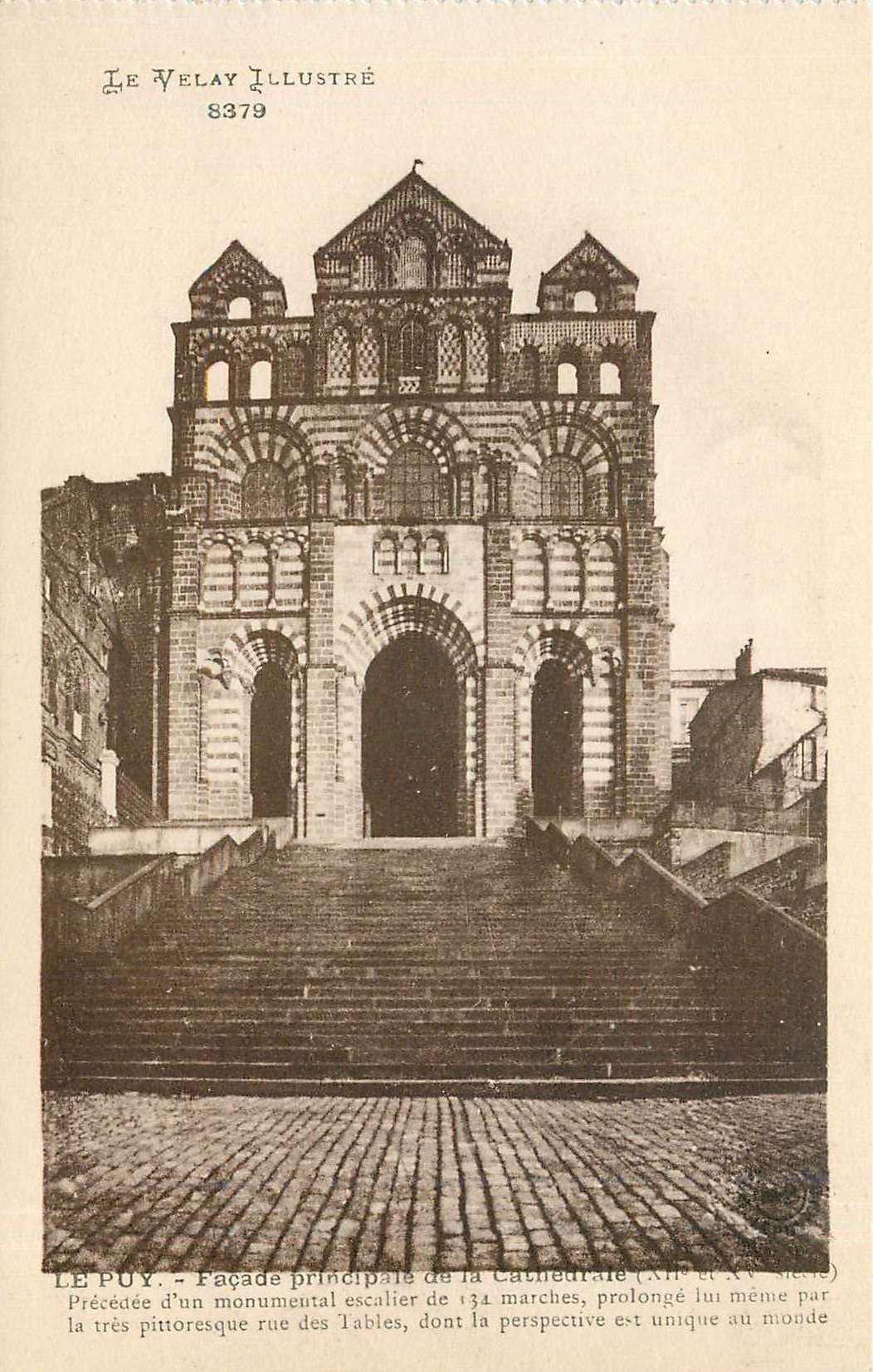 Le Puy - Main Facade of the Cathedral (12th and 15th century) — Publisher Le Velay Illustré, no. 8379