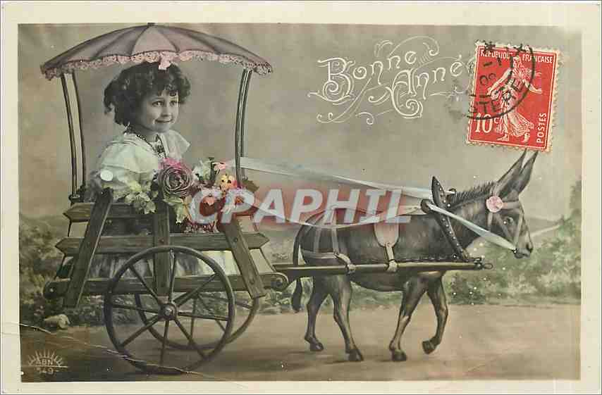 CPA Bonne anne Enfant Ane Mule