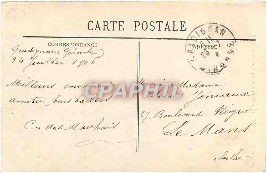 CPA Bordeaux le Monument des Girondins  — Verso