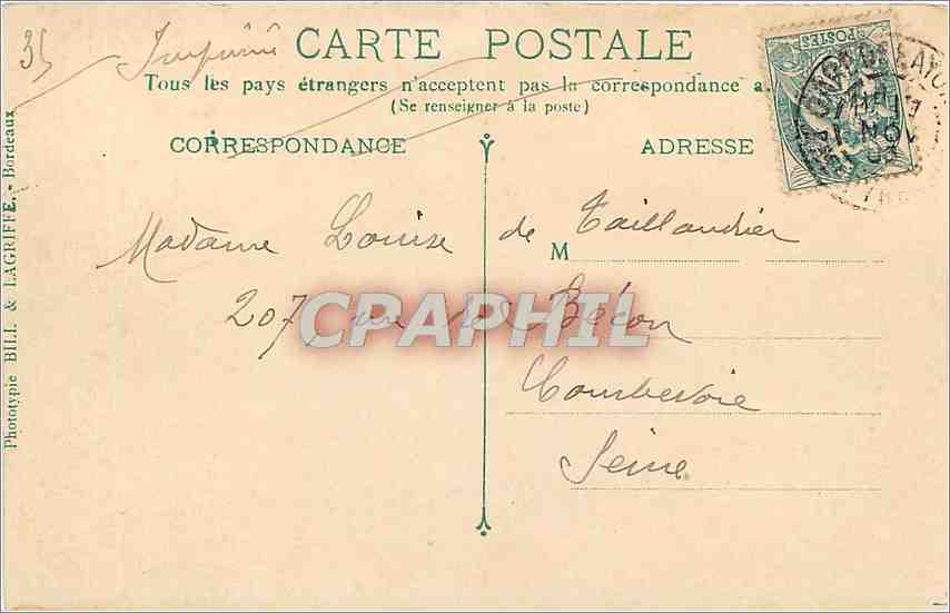 CPA Bordeaux les Colonnes Rostrales  — Verso