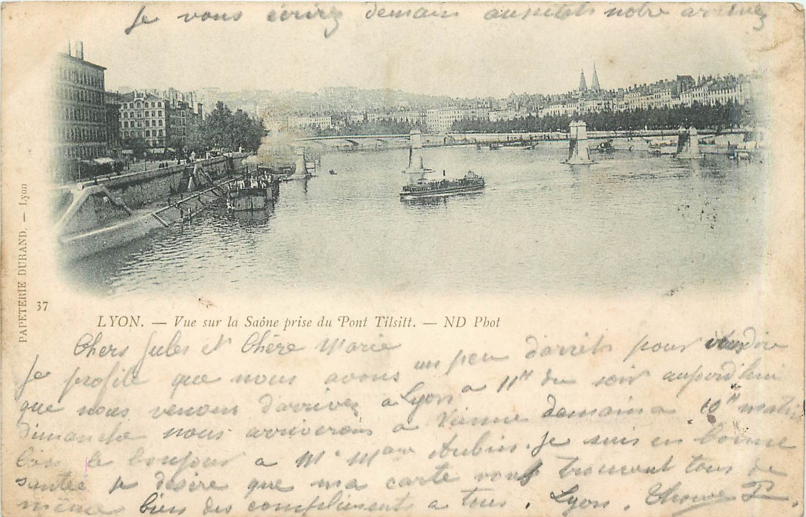 CPA Lyon vue sur la Saone prise du Pont Tilsitt Carte 1900