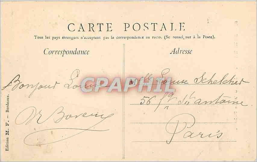 CPA Bordeaux la Porte du Palais  — Rückseite