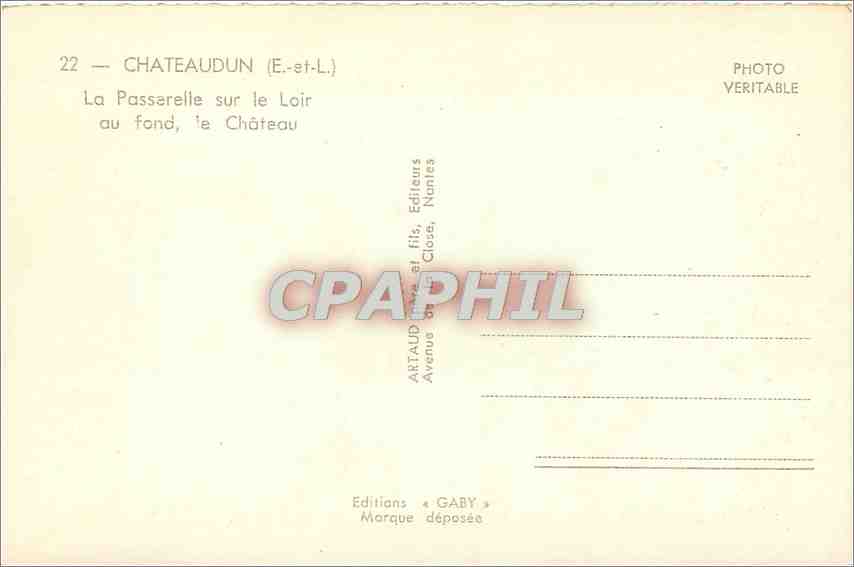 Châteaudun (E.-et-L.) — La Passarelle sur le Loir au fond, le Château — Éditions Gaby — Rückseite
