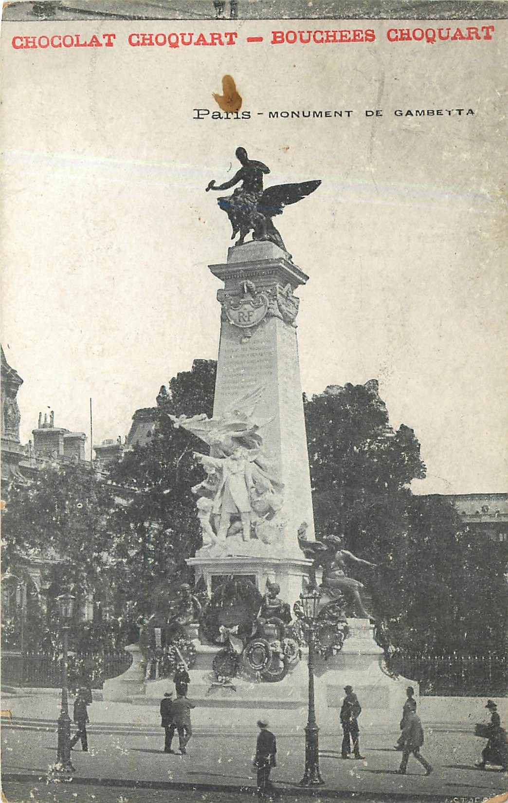 CPA Paris monument de Gambetta Chocolat Choquart Bouchees
