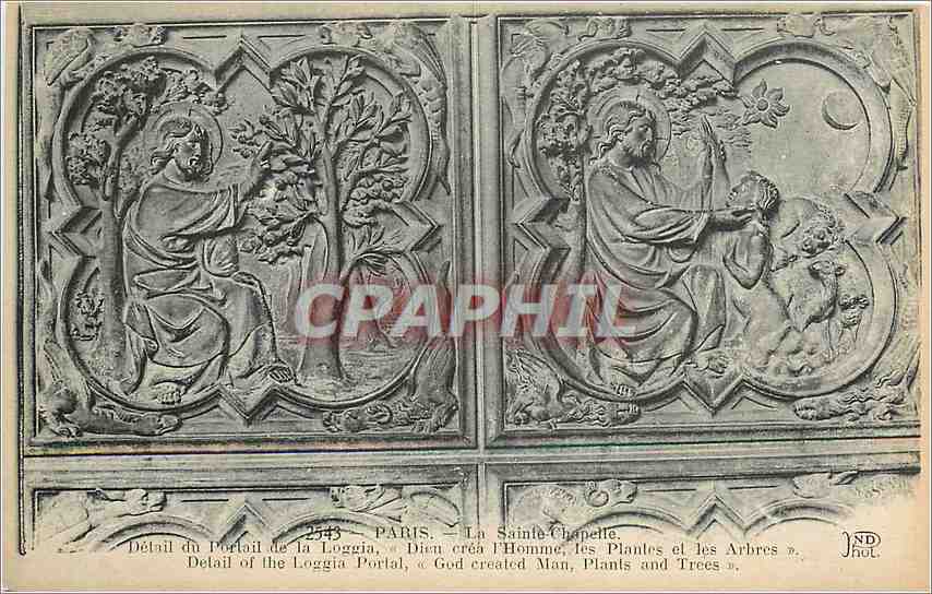 CPA Paris la Sainte Chapelle detail du portail de la Loggia Dieu crea l'Homme les Plantes et les Arb