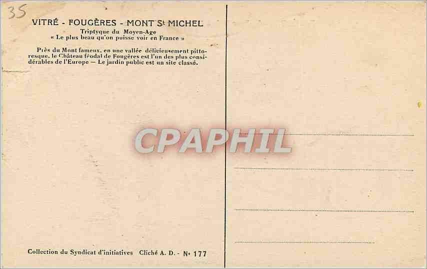 Fougères — La Tour Nichot et les murs d'enceinte — Cliché A. D. N° 177 — Reverso