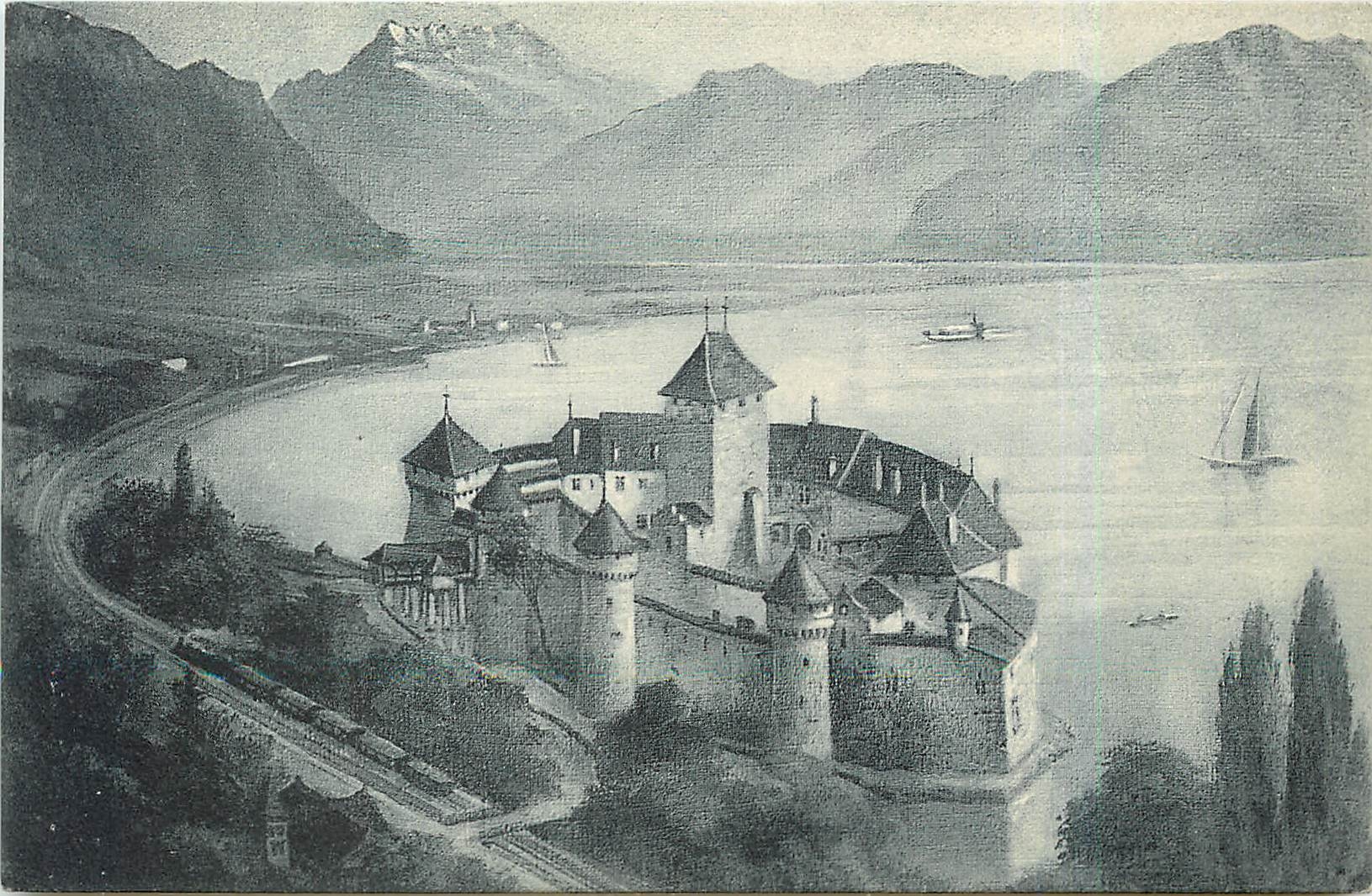CPA Chateau de Chillon Villeneuve plaine du Rhone et la Dent du Midi 