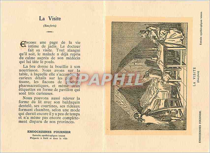 Kunst und Medizin — Die Besuch (Kupferstich) — Verlag Les Laboratoires Fournier Frères — Rückseite