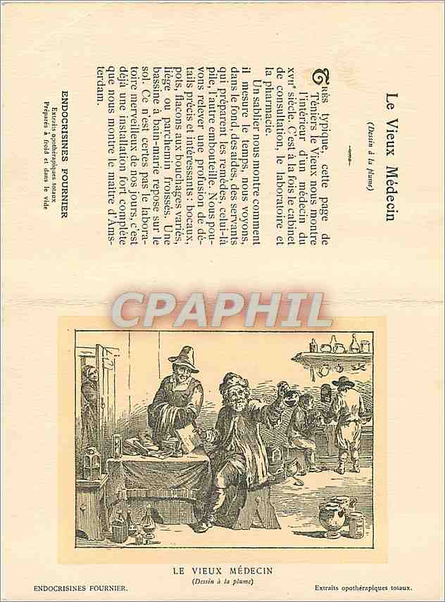 CPA Le Vieux Medecin Dessin a la Plume Laboratoires Fournier Paris Boulevard de l'Hopital — Verso