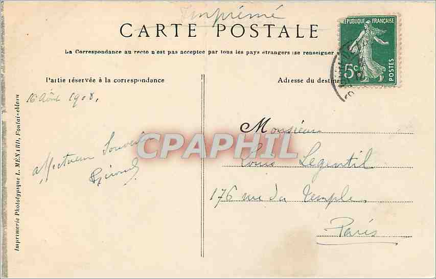 Palais de Fontainebleau — Le Château et l'Étang des Carpes — Imprimerie Phototypique L. M. — Verso