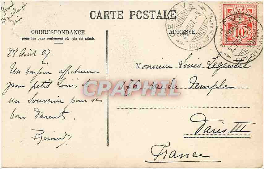 CPA Geneve les Cygnes de l'Ille Rousseau  — Verso