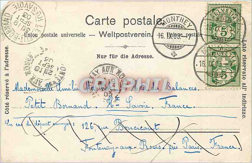 CPA Chateau de Chillon et dent du Midi  — Rückseite