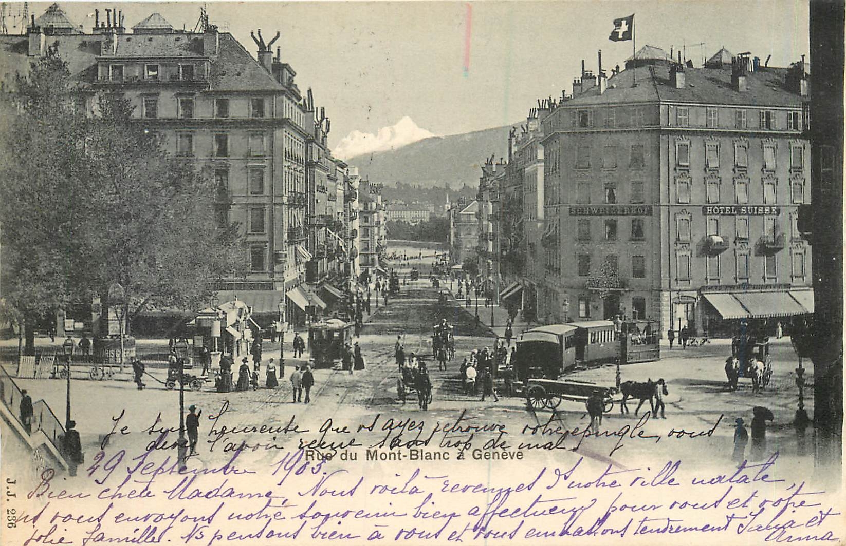 CPA Rue du Mont Blanc a Geneve Train