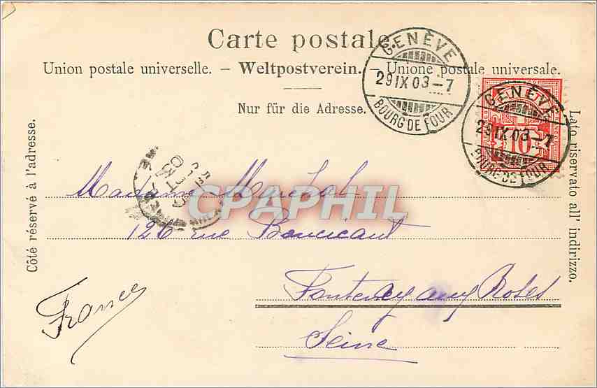 CPA Rue du Mont Blanc a Geneve Train — Rückseite