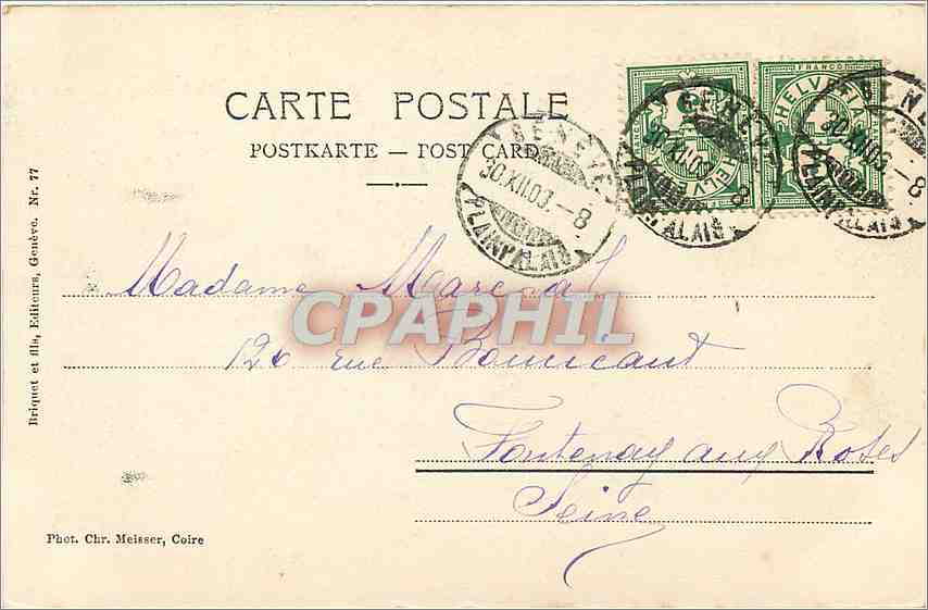 CPA Bonne Annee Suisse — Verso