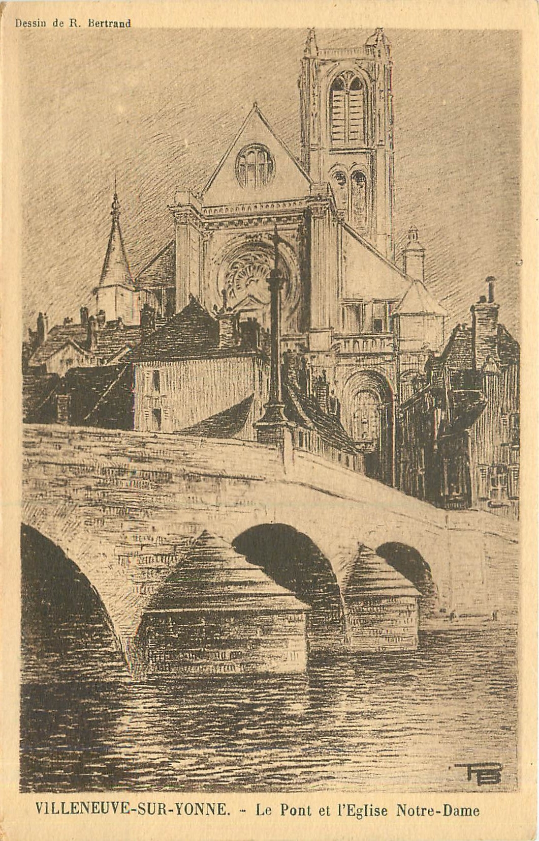 CPA Villeneuve sur Yonne le pont et l'Eglise Notre Dame 