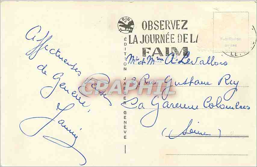 CPA Geneve la rade le jet d'eau et le Mont Blanc Bateau — Verso