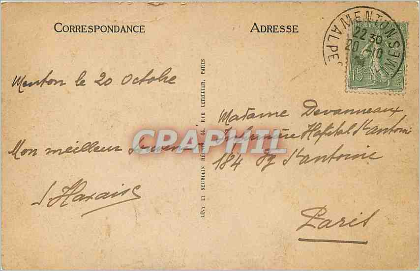 CPA Menton vue prise du boulevard de Garavane  — Rückseite