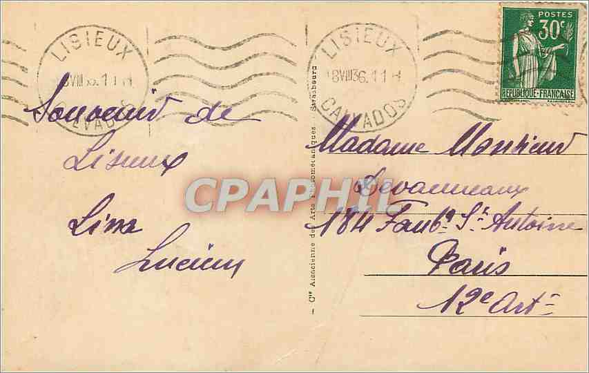 CPA Lisieux vieilles maisons rue au Char — Verso