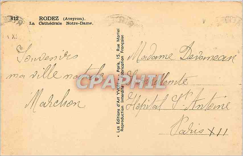 CPA Rodez Aveyron la cathedrale Notre Dame  — Rückseite