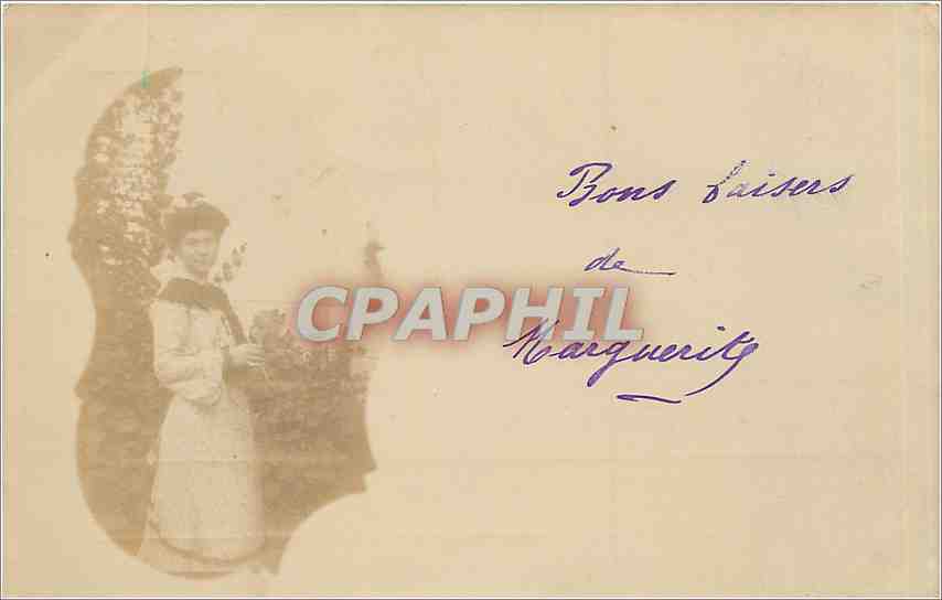 Mujer en vestido blanco y sombrero — Marquuerity — editor desconocido