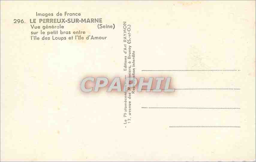 CPA Images de France Le Perreux sur Marne Seine vue generale sur le petit entre l'ile des Loups et l — Rückseite