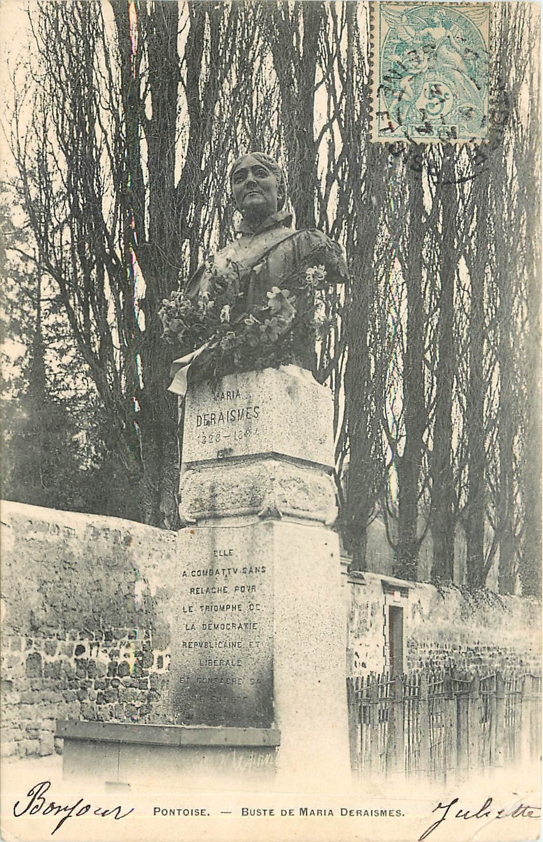 CPA Pontoise Buste de Maria Deraismes 