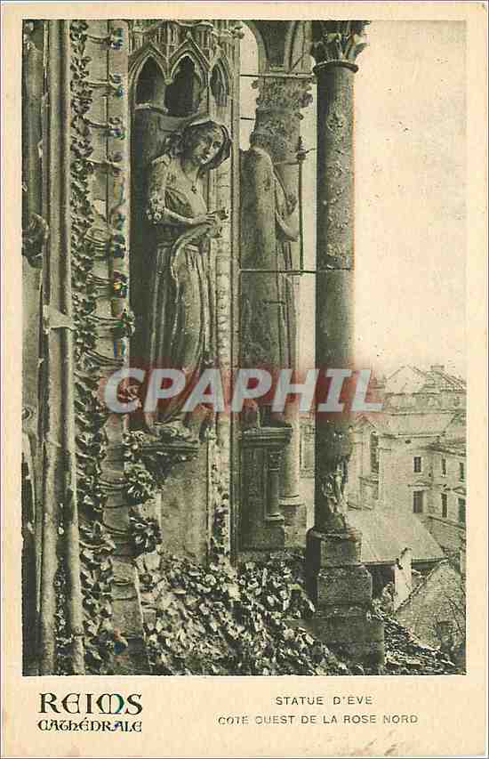 Reims - Cathédrale — Statue d'Ève, côté ouest de la rose nord — éditeur Reims Cathédrale, n° de série non visible