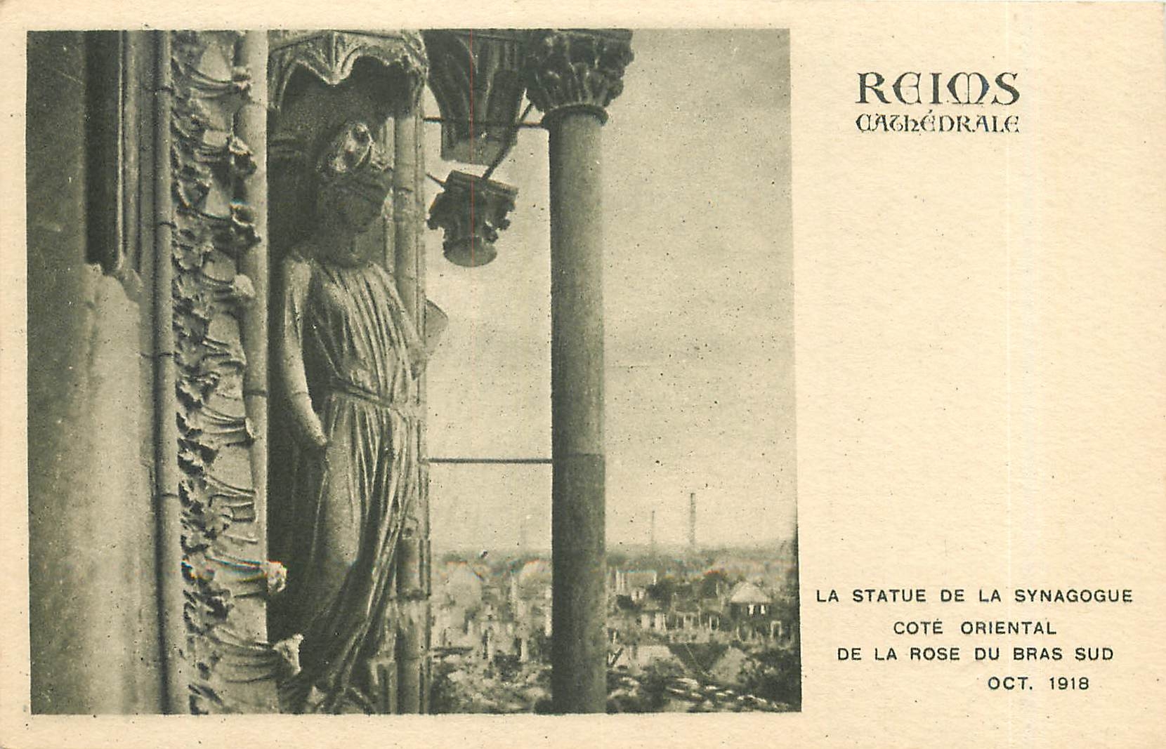 Reims - Cathédrale — Statue de la synagogue, côté oriental du bras sud — Éditeur CPAHIL, n°4