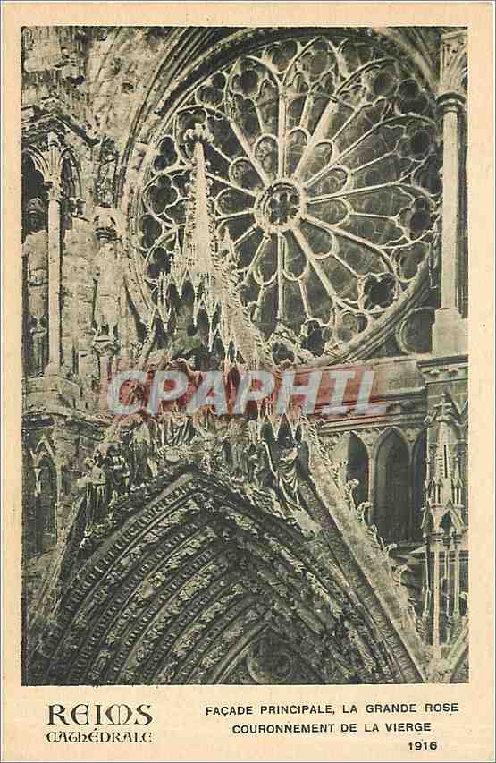 CPA Reims cathedrale facade principale la grande rose couronnement de la vierge 