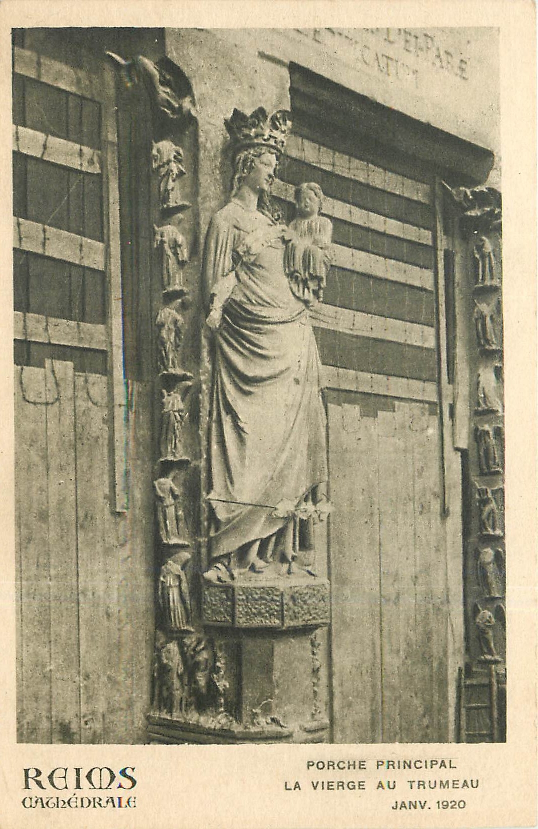 Reims - Kathedrale - Die Jungfrau am Trumeau - Haupteingang - Jan. 1920