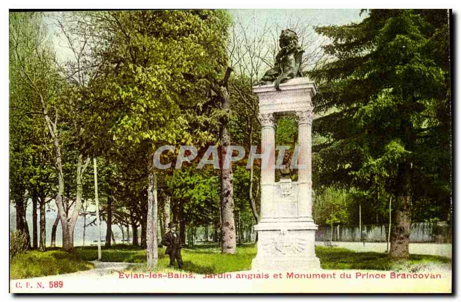 Evian les Bains CPA Jardin anglais et monument du prince Brancovan