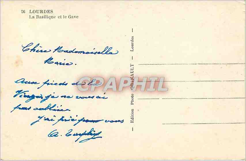 CPA Lourdes La Basilique et le Gave  — Verso