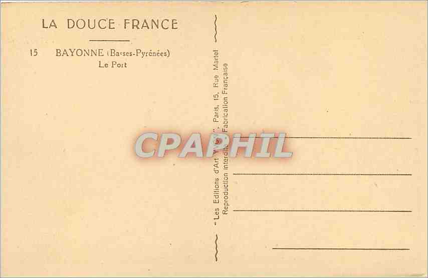 CPA Bayonne Basses Pyrenees Le Port  — Rückseite