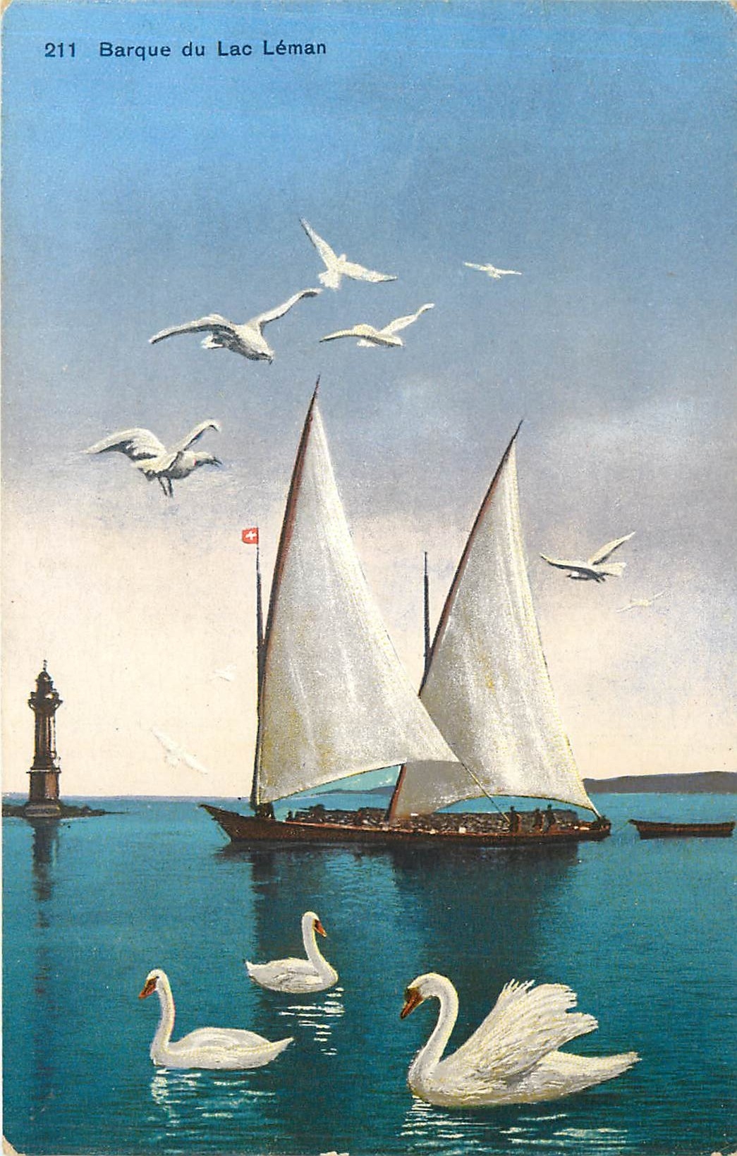 CPA Barque du Lac Leman Bateau Cygnes