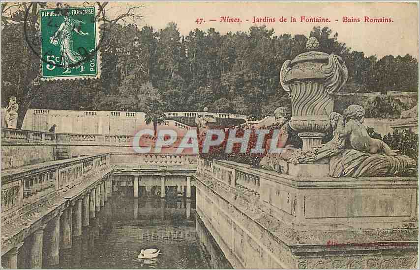 Nîmes - Jardins de la Fontaine - Bains Romains — Éditeur : Bibl. de l'Amateur de Cartes Postales