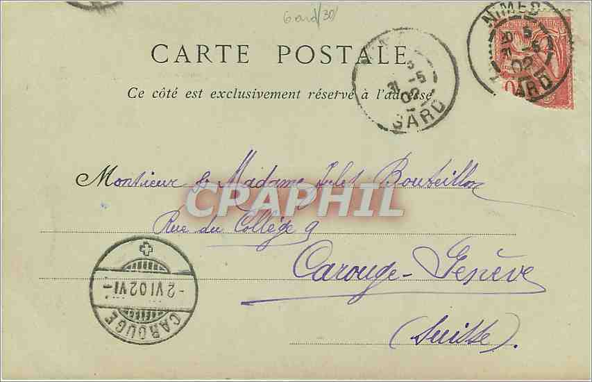 Nîmes — Vue Extérieure des Arènes, le 31 Mai 1903 — éditeur non identifié — Verso