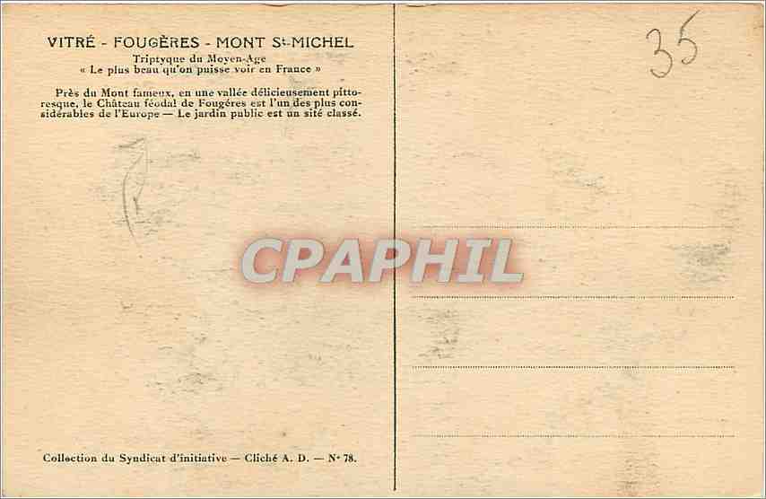 CPA Vitre Fougeres Mont St Michel  — Rückseite