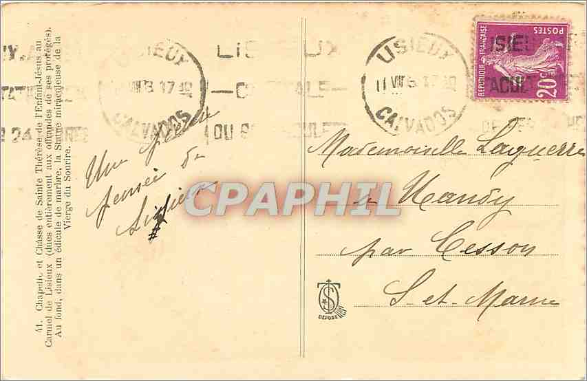 Chapelle et Châsse de Sainte Thérèse de l'Enfant-Jésus — Carnuel — éditeur Déposé — Verso