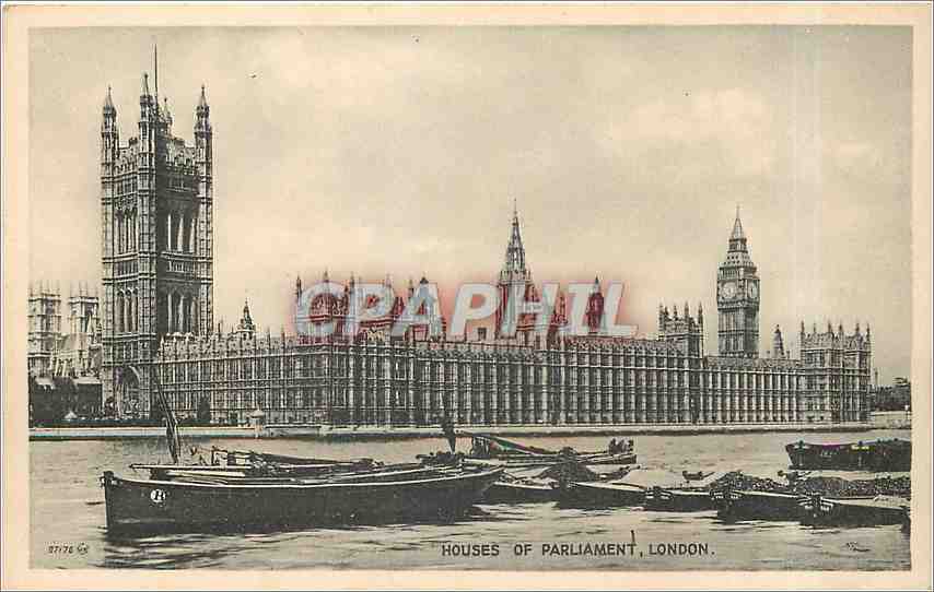 Houses of Parliament, London — vue depuis la Tamise — Valentine's Bromotype Series, n° 87176