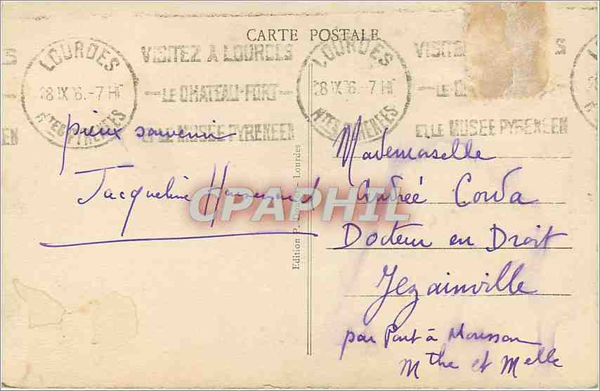 CPA Lourdes La Basilique et le Gare  — Verso