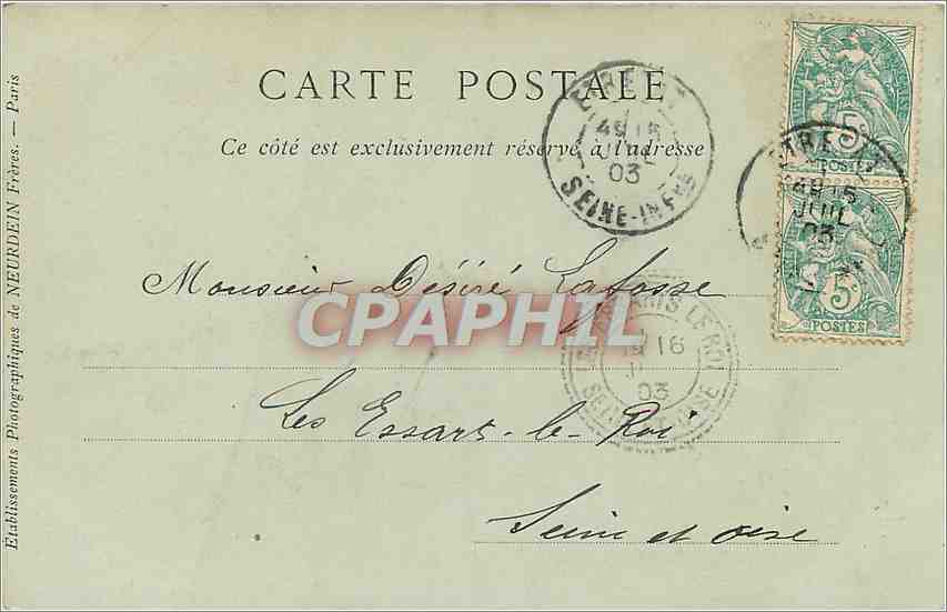 CPA Etretat L'Aiguille et la Porte d'Aval  — Rückseite