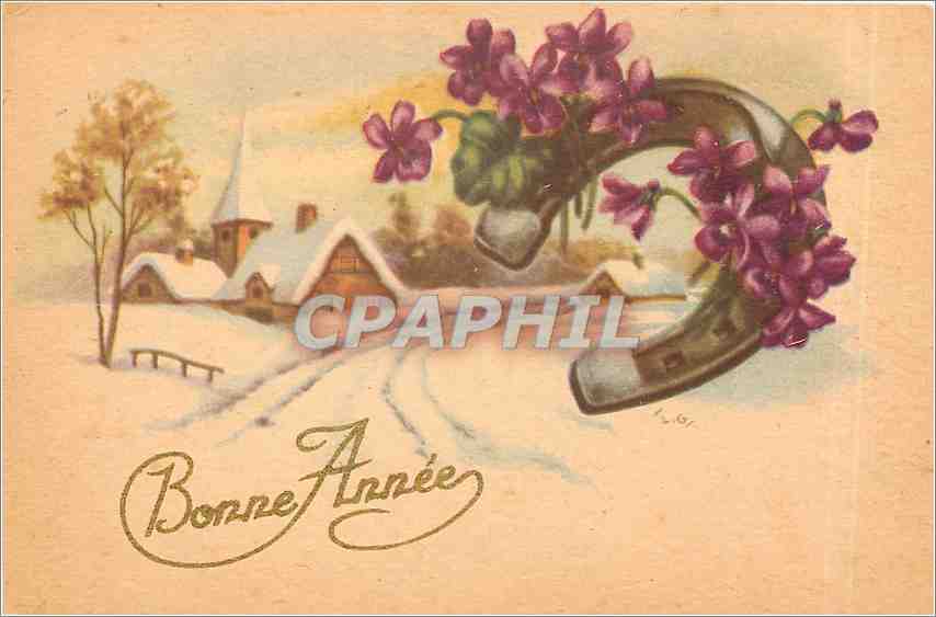 CPA Bonne Annee Fleurs Fer a cheval