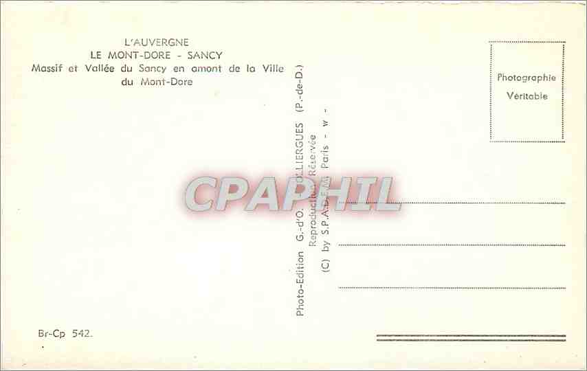 CPM L'Auvergne Le Mont Dore Sancy Massif et Vallee du Sancy en amont de la Ville du Mont Dore  — Verso