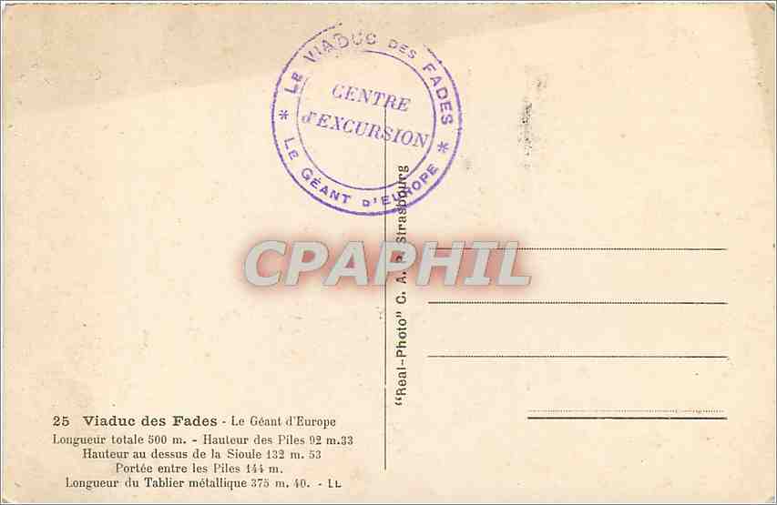 CPA Le Viaduc des Fades Le Geant d'Europe  — Rückseite