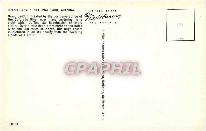 CPM Grand Canyon National Park Arizona  — Back