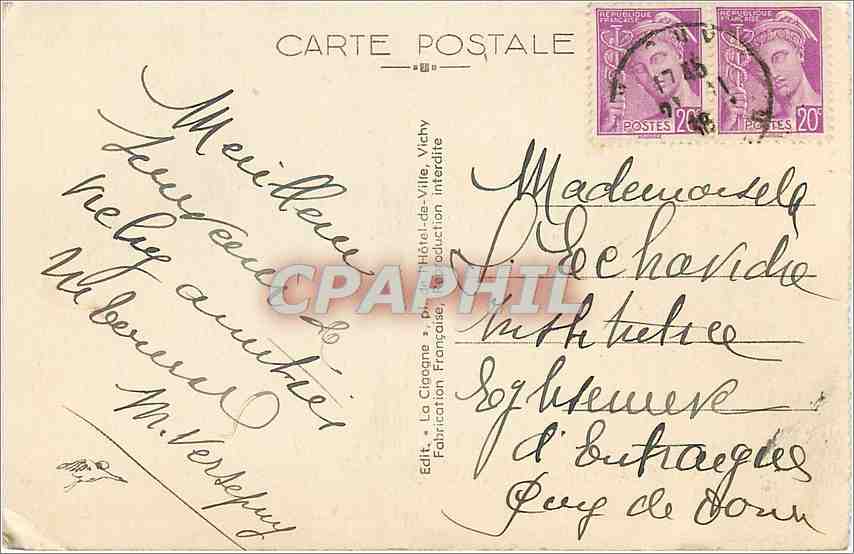 Vichy — Dans les Grands Parcs — Le Bassin des Cygnes — La Cigogne, n° 535 bis — Verso
