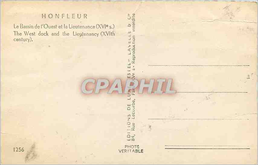 CPM Honfleur Le Bassin de l'Oues et la Lieutenance Bateau — Rückseite